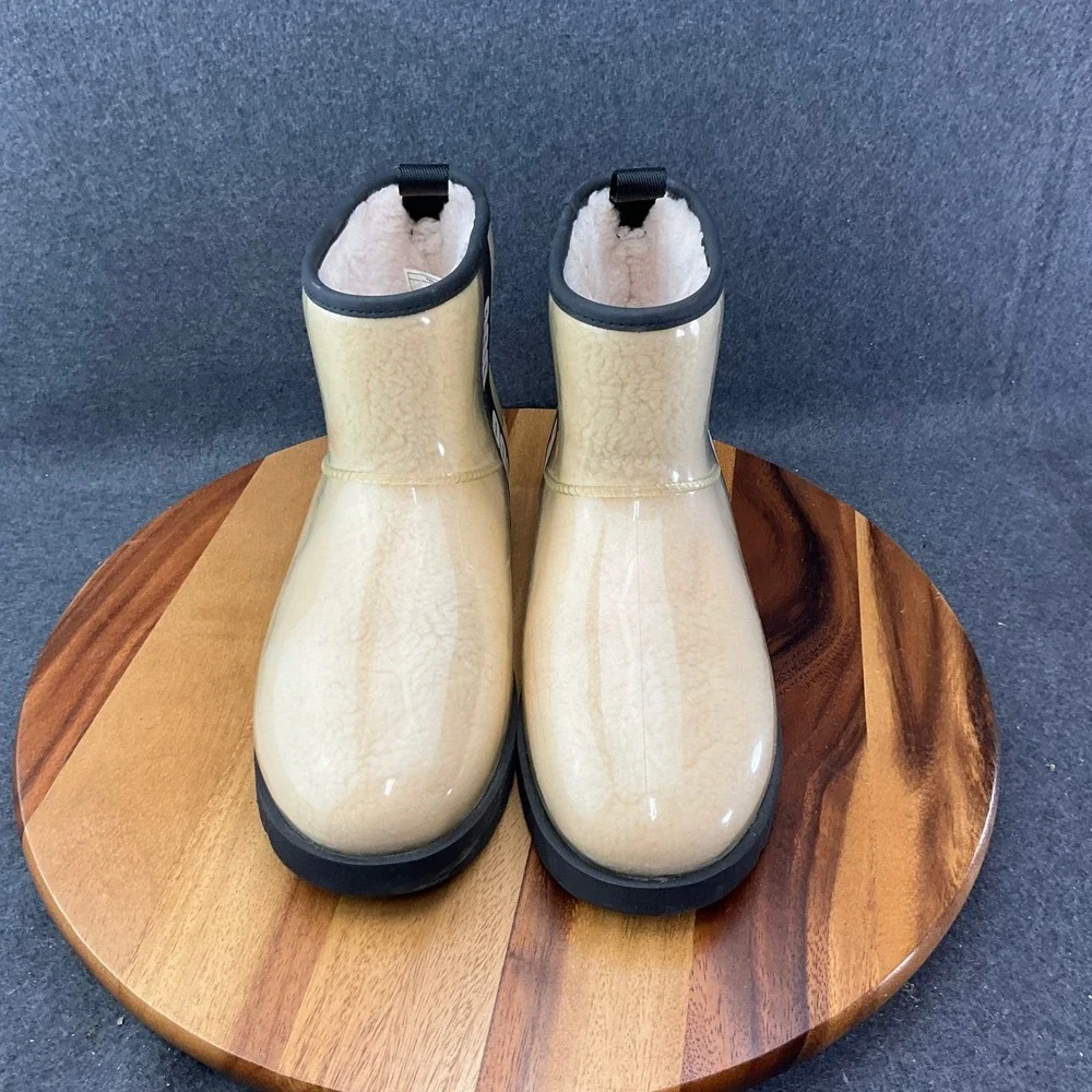 Ugg Classic Mini Clear Natural /Black Women's Waterproof Rain Boots US 11